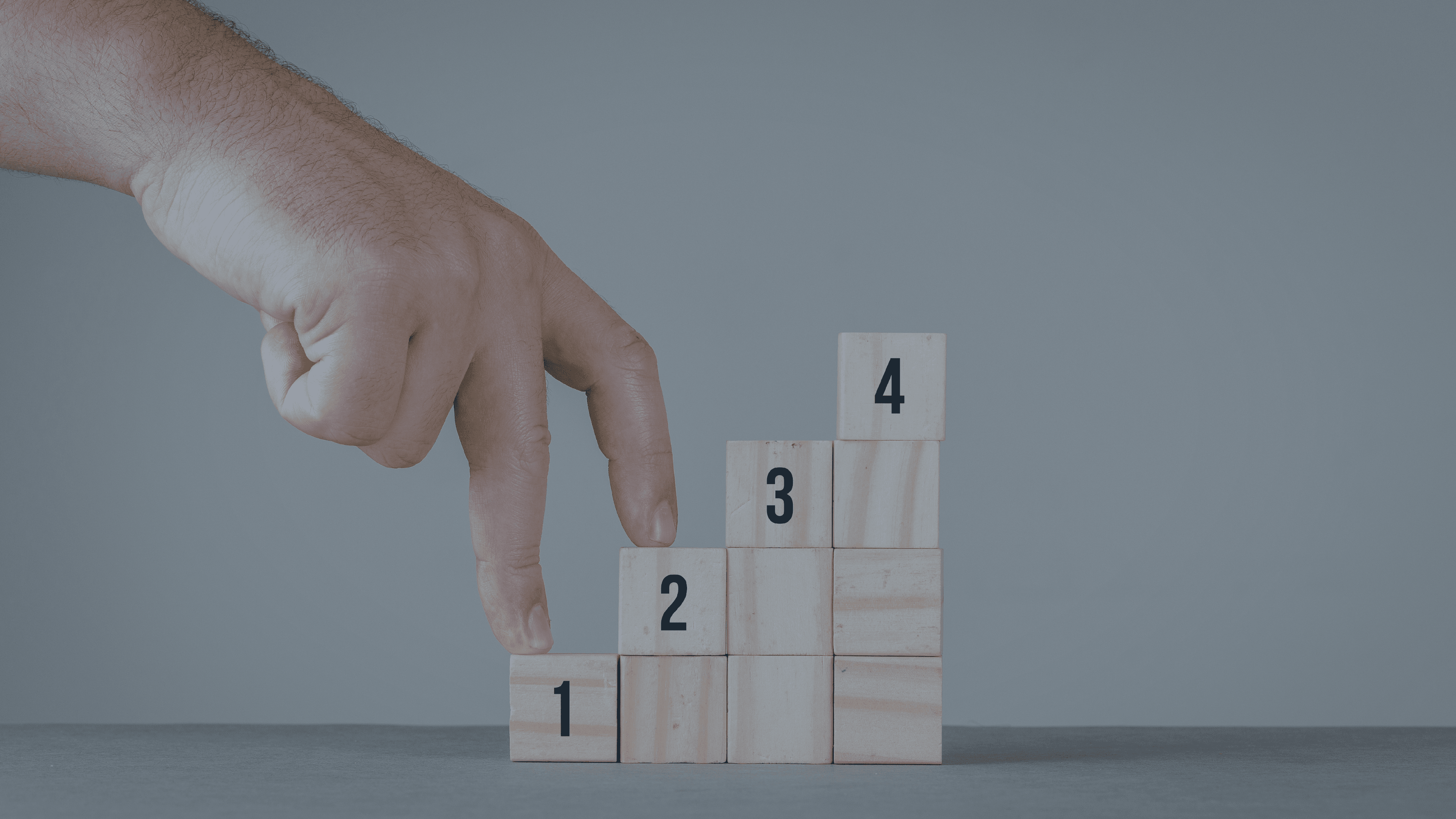 Træklodser nummereret 1 til 4 opbygget som trin, der illustrerer fire faser i udviklingen af en struktureret og strategisk økonomifunktion.